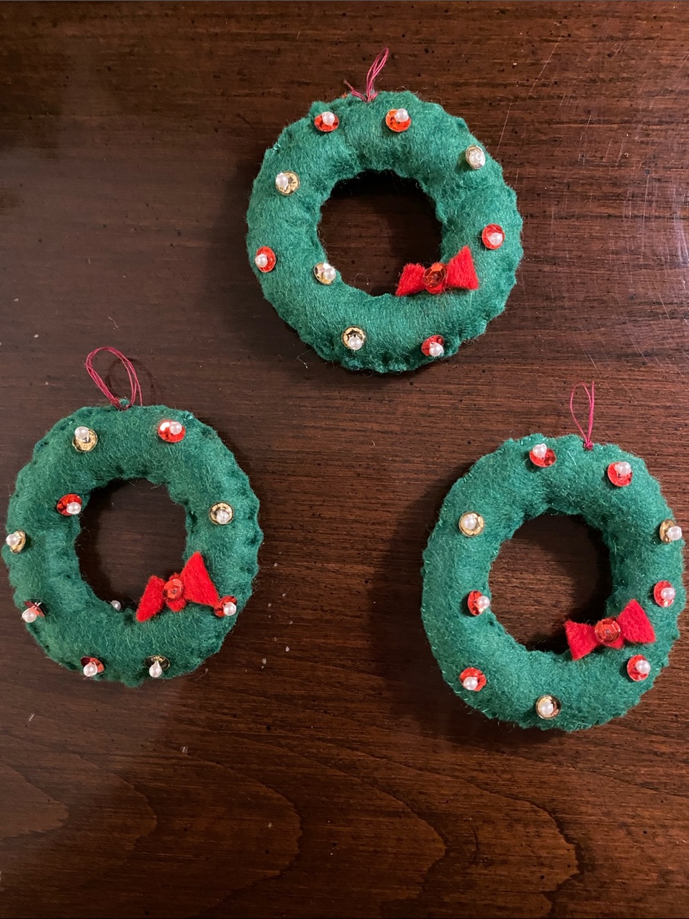 22 Handmade Felt & Needlepoint Christmas Ornaments • Crochet Snowflakes • 1971 - Picture 10 of 17